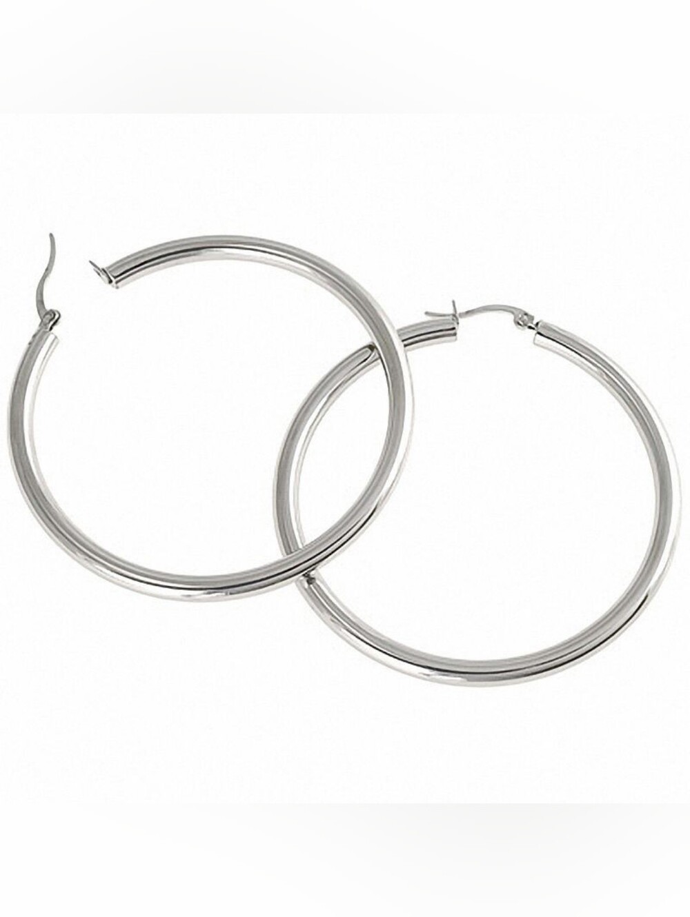 Classic Silver Hoop Earrings - Polished 50mm Stainless Steel Hoops